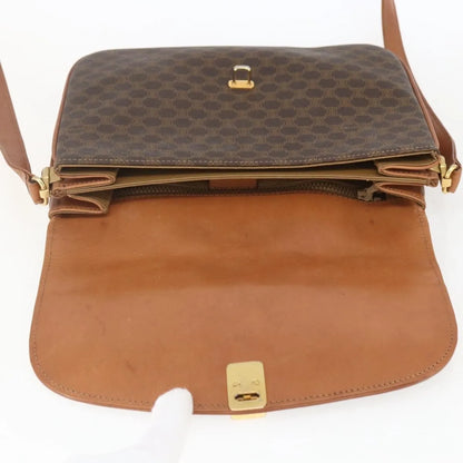 Celine Vintage Macadam Canvas and Leather, Brown, Canvas, Shoulder Bag