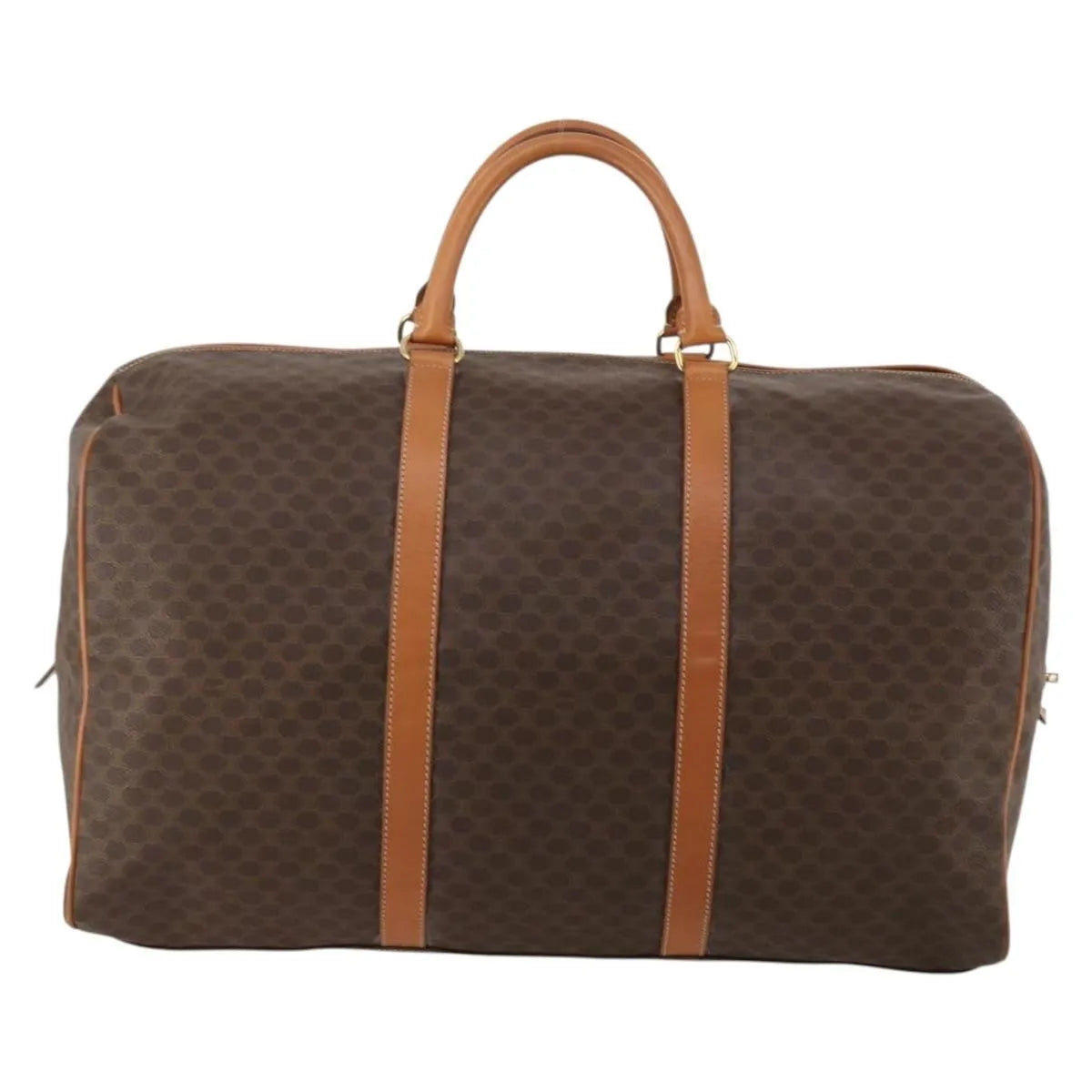 Celine Vintage Duffle Canvas and Leather, Brown, Canvas, Travel Bag