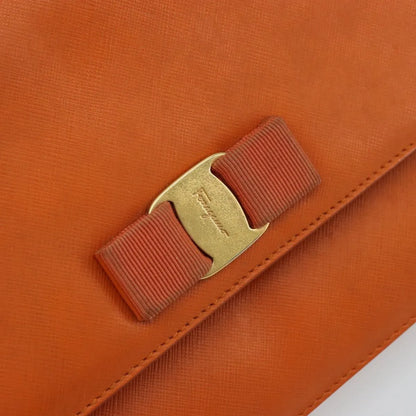 Salvatore Ferragamo Vara Bow Chain Clutch Leather, Orange, Leather, Shoulder Bag