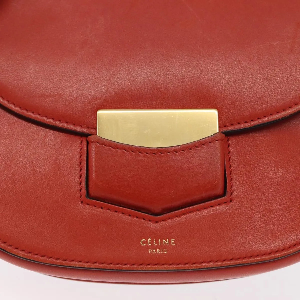 Celine Trotteur Messenger Calfskin, Orange, Leather, Shoulder Bag