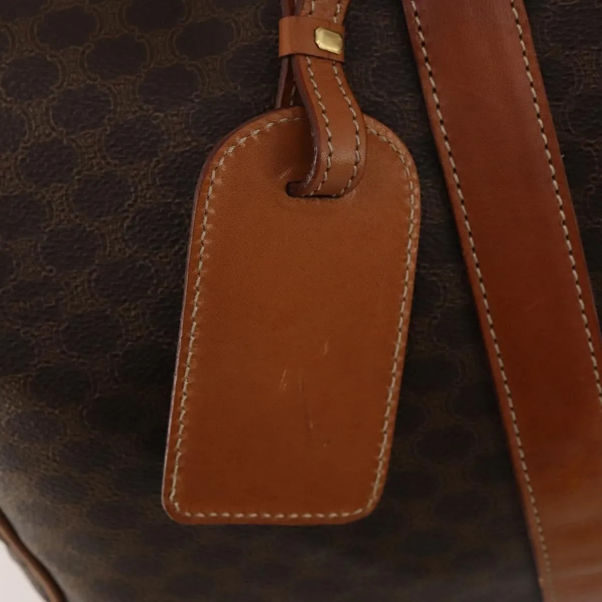 Celine Vintage Macadam Boston Canvas and Leather, Brown, PVC, Handbag