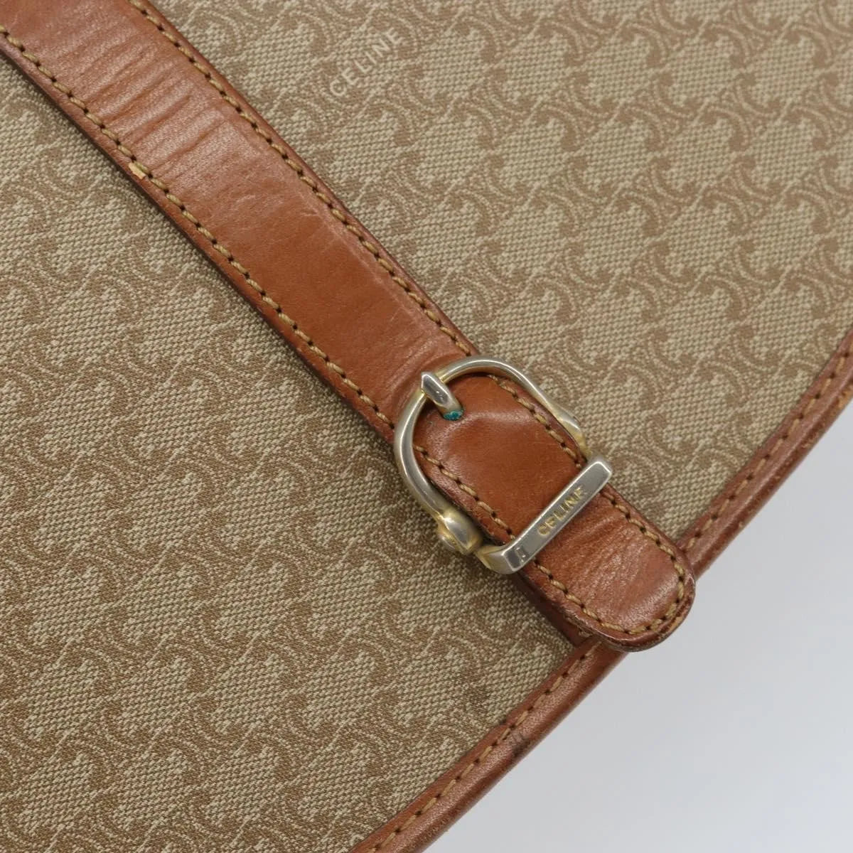 Celine Vintage Macadam Canvas and Leather, Beige, Canvas, Shoulder Bag