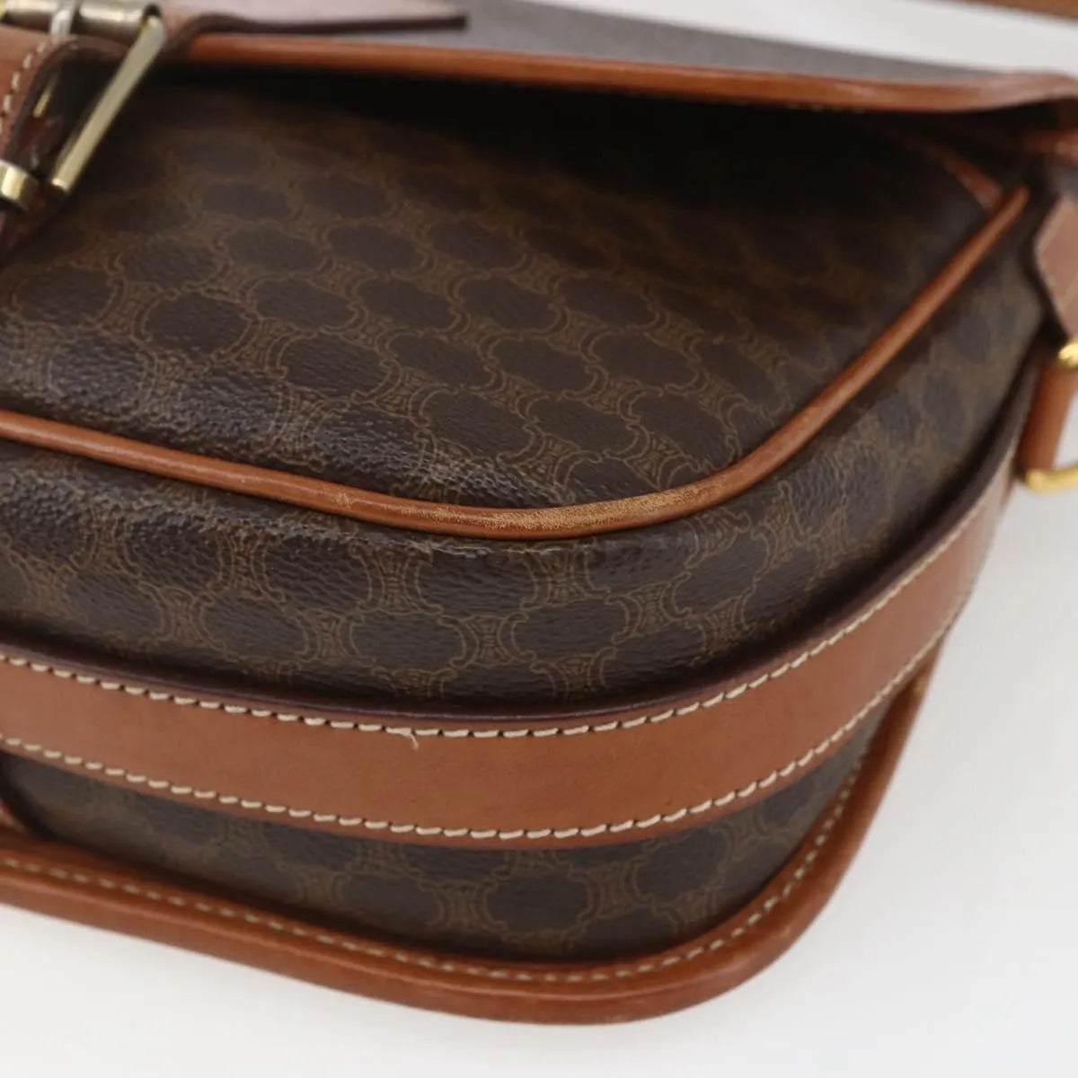 Celine Vintage Macadam Canvas and Leather, Brown, Canvas, Shoulder Bag