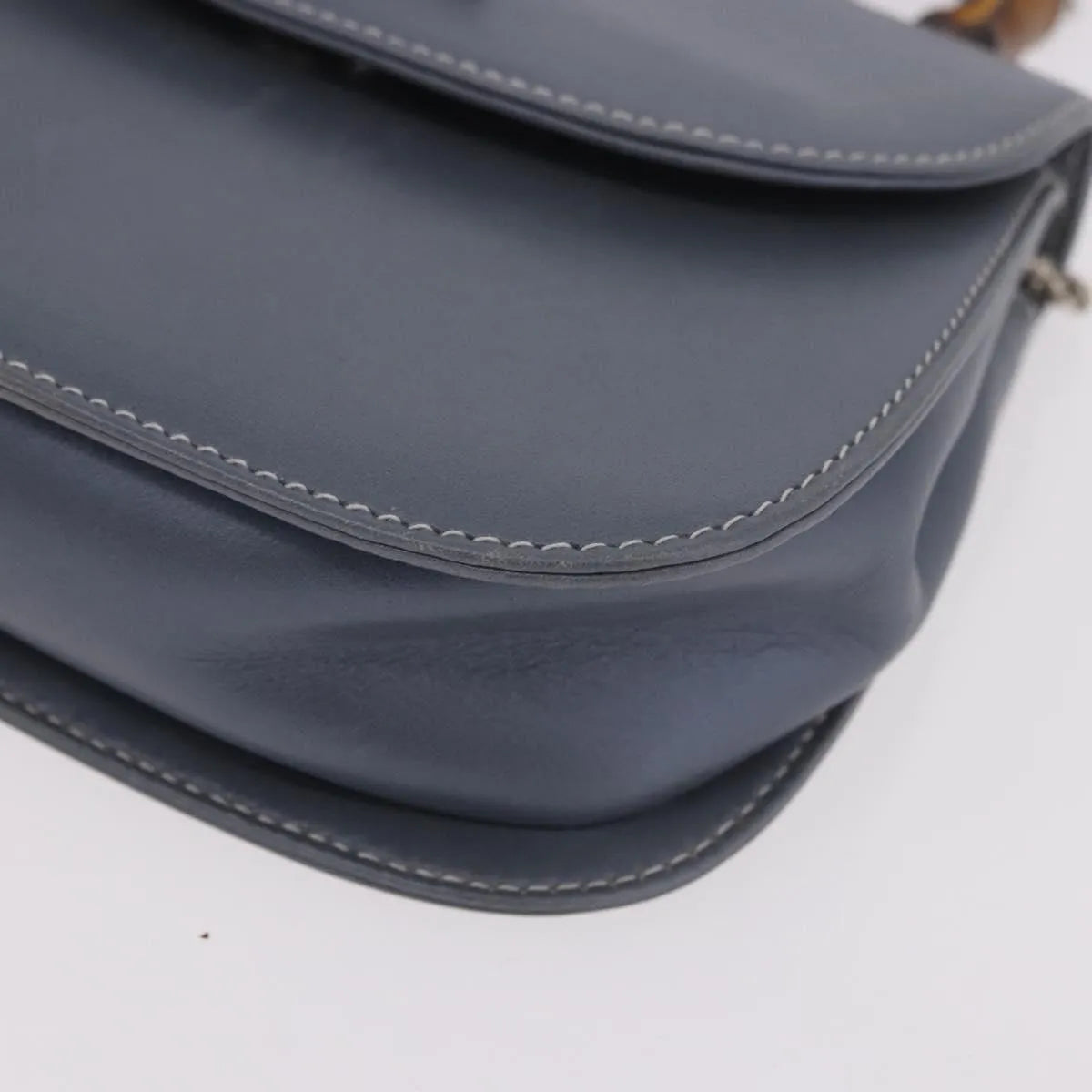 Gucci Vintage Convertible Bamboo Top Handle Leather, Blue, Leather, Handbag