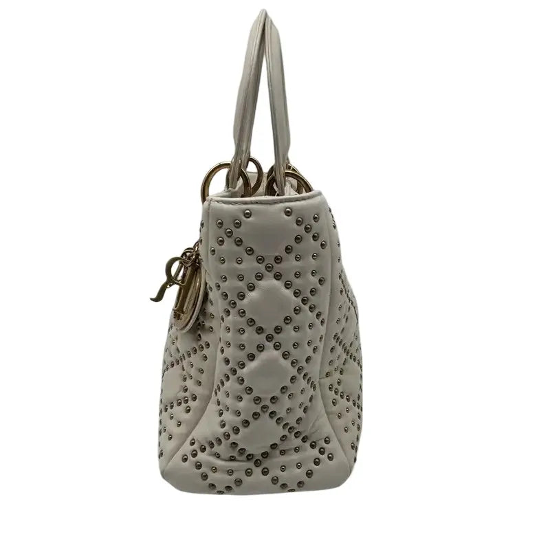 Christian Dior Lady Dior Studded Studded Cannage, White, Calfskin, Crossbody Bag