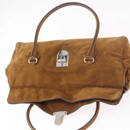 Prada Pushlock Tote Suede, Brown, Suede, Handbag