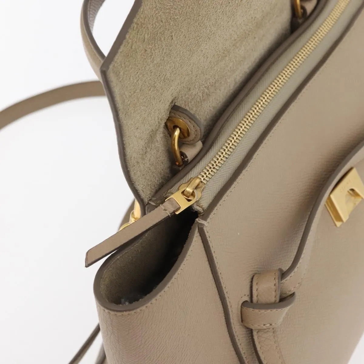 Celine Belt Calfskin, Beige, Leather, Handbag