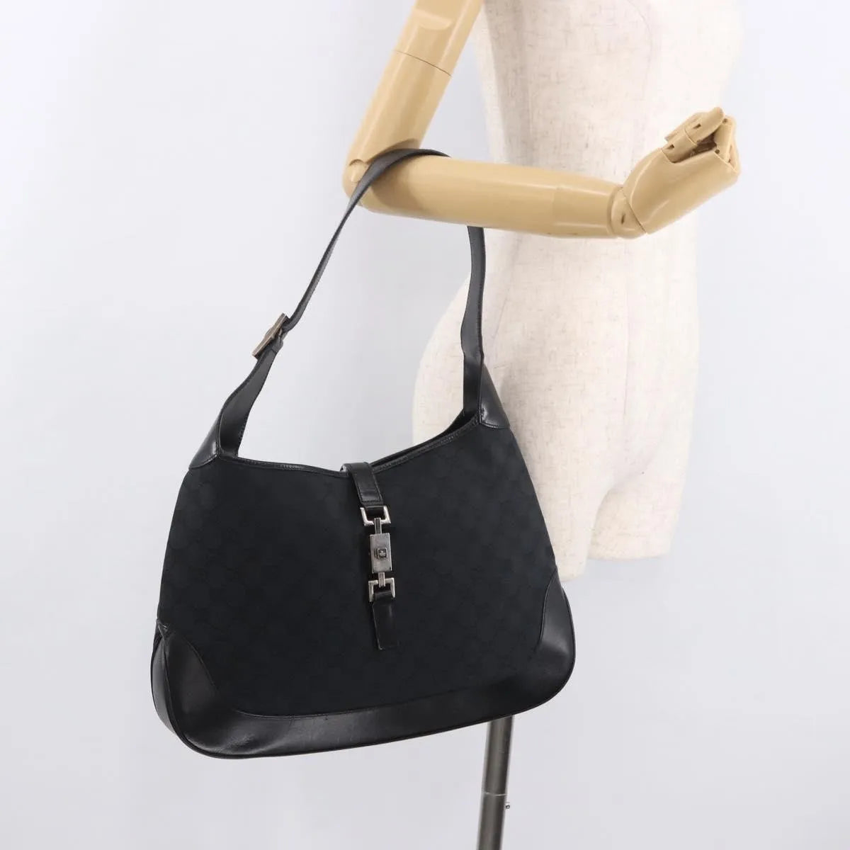 Gucci Vintage Jackie O Hobo Canvas and leather, Black, Canvas, Shoulder Bag
