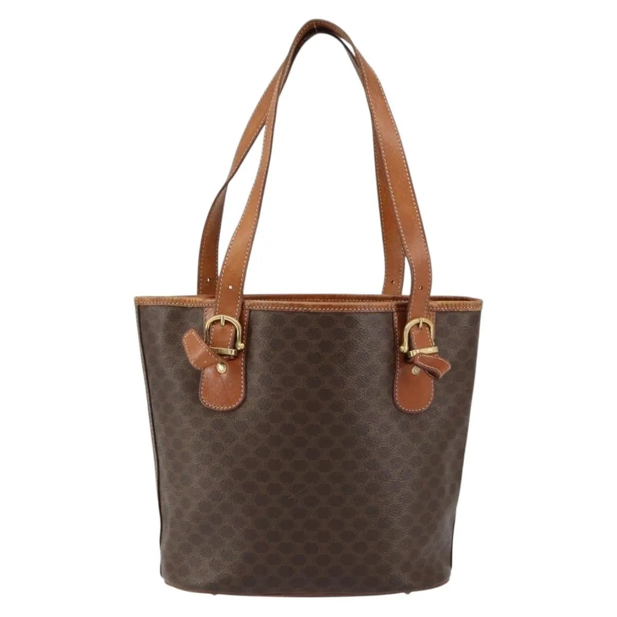 Celine Vintage Macadam Shopper Tote Canvas and Leather, Brown, Canvas, Tote Bag