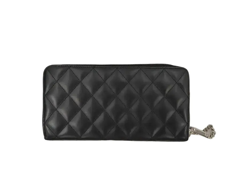 Chanel Cambon Zip Around Quilted Lambskin, Black, Leather, Wallet