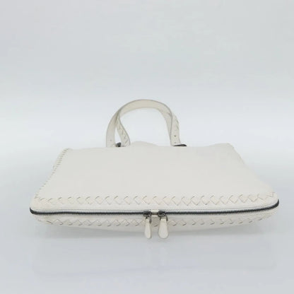 Bottega Veneta Belted Tote Intrecciato Nappa, White, Leather, Tote Bag