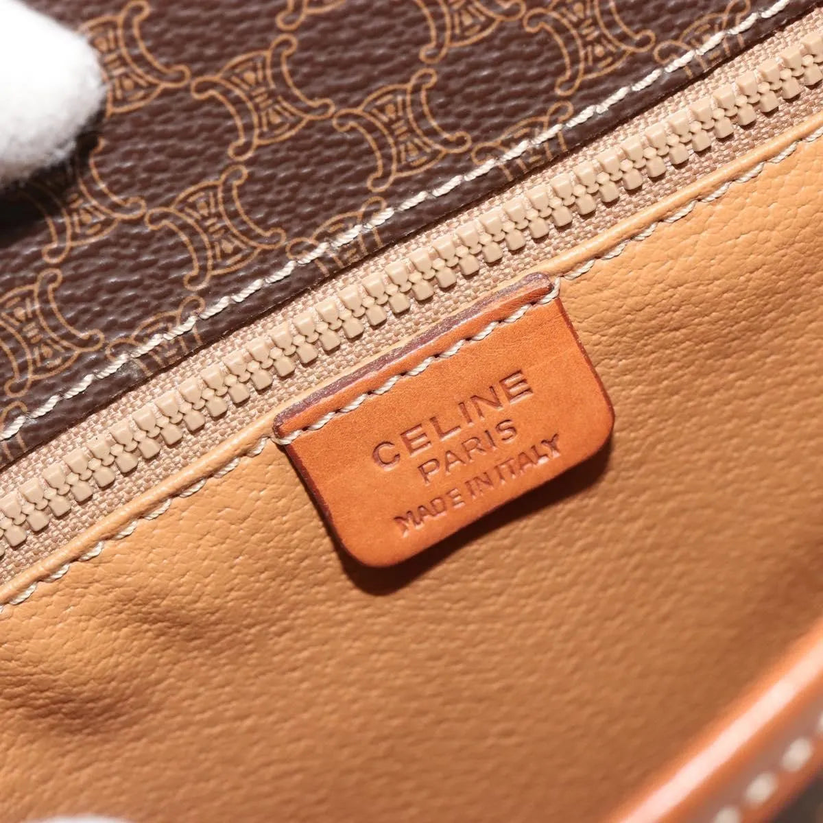 Celine Vintage Macadam Canvas and Leather, Brown, Canvas, Shoulder Bag