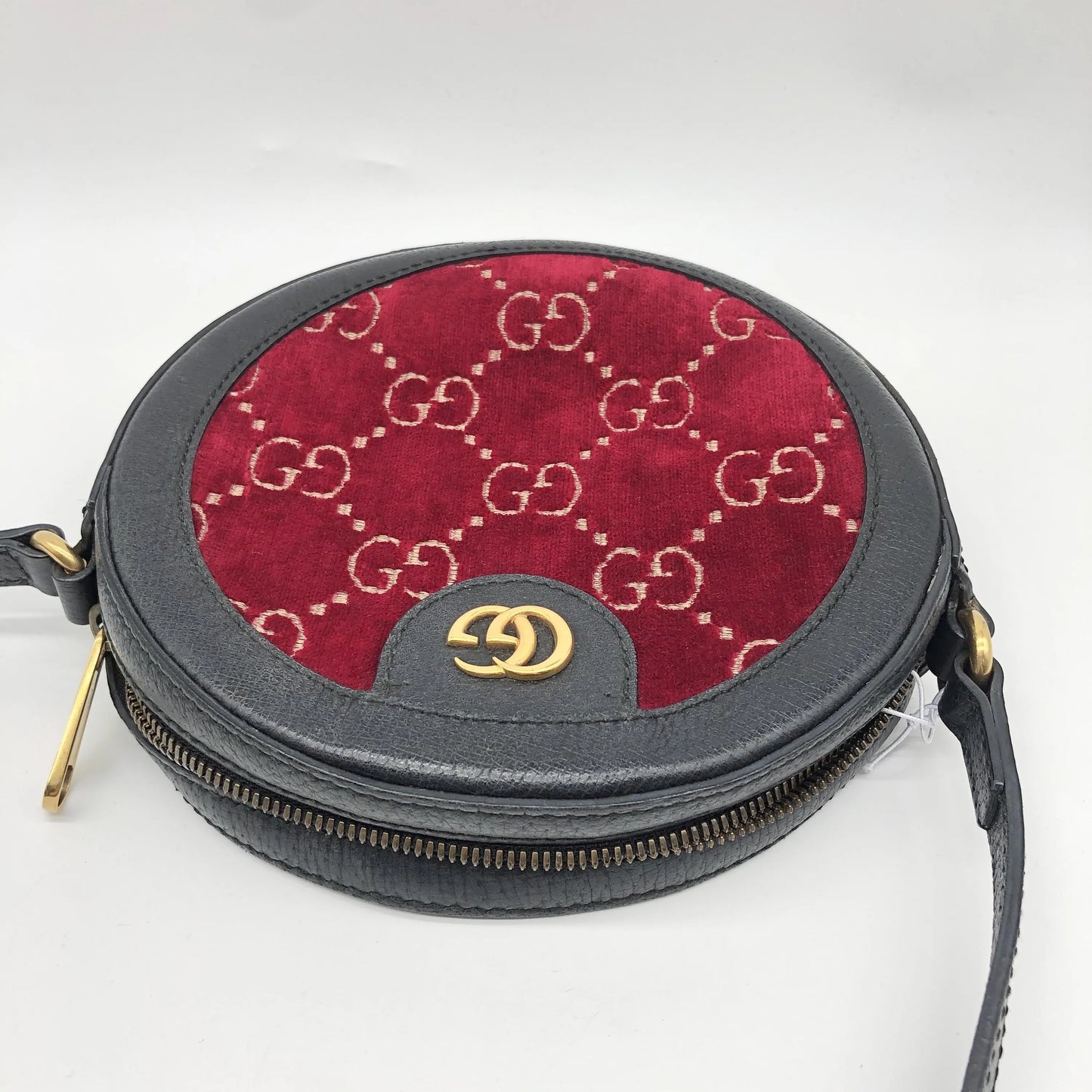 Gucci GG Marmont Round Velvet and Leather, Burgundy, Velvet, Shoulder Bag