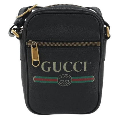 Gucci Logo Zip Messenger Printed Leather, Black, Leather, Clutch