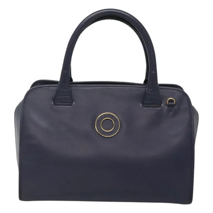 Celine Circle Logo Leather, Blue, Leather, Handbag