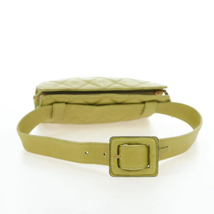 Chanel Vintage Zip Belt Quilted Caviar, Yellow, Leather, Shoulder Bag