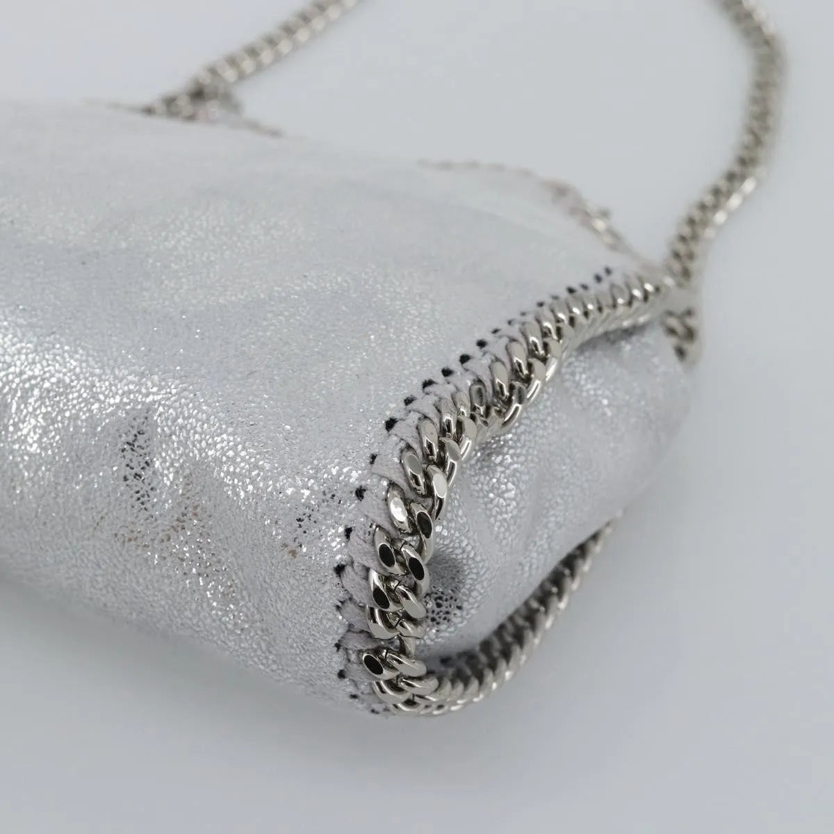 Stella McCartney Falabella Fold Over Faux Leather, Silver, Polyester, Shoulder Bag
