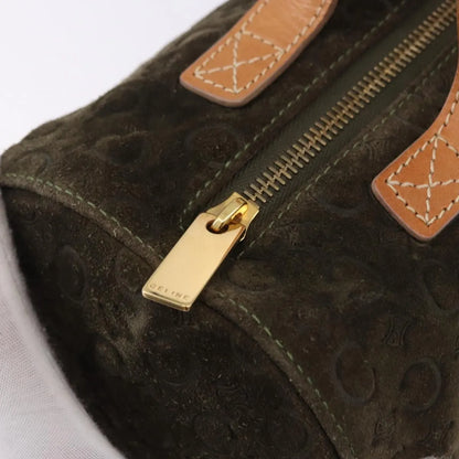 Celine C Macadam Suede and Leather, Green, Suede, Handbag