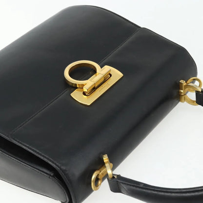 Salvatore Ferragamo Gancini Leather, Black, Leather, Handbag