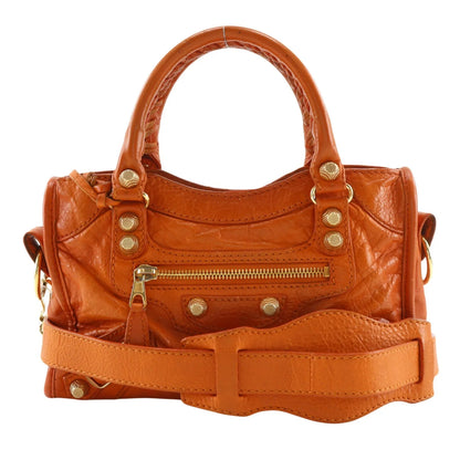 Balenciaga City Classic Studs Leather, Orange, Calfskin, Handbag