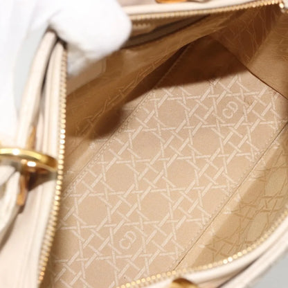 Christian Dior Lady Dior Cannage Quilt Lambskin, Beige, Leather, Handbag