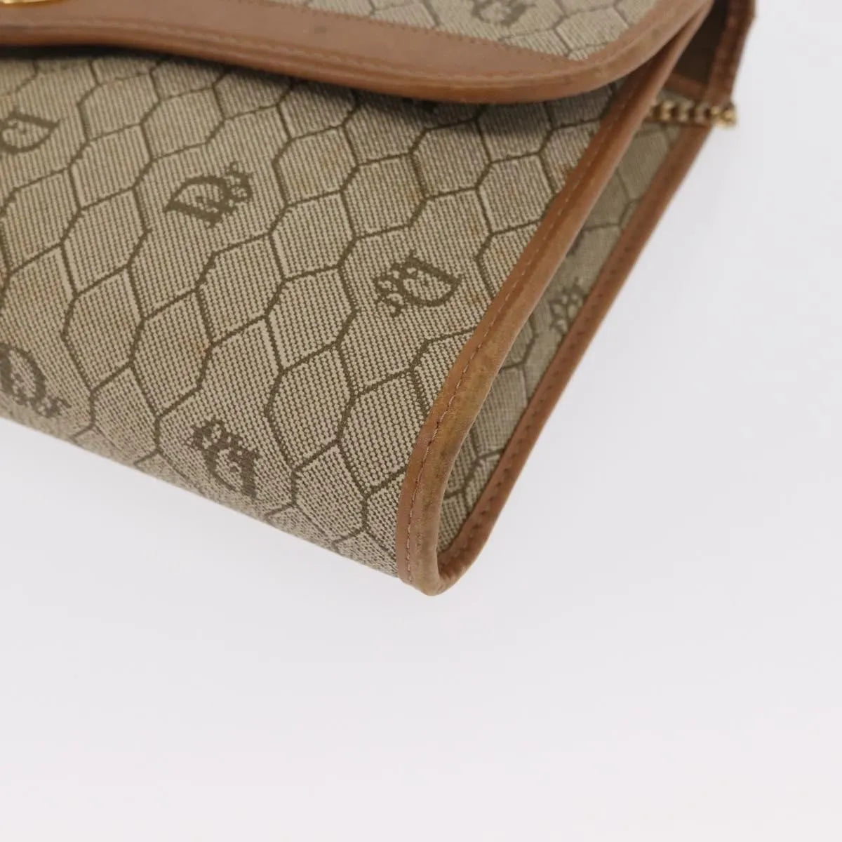 Christian Dior Vintage Honeycomb chain Canvas, Beige, Canvas, Shoulder Bag