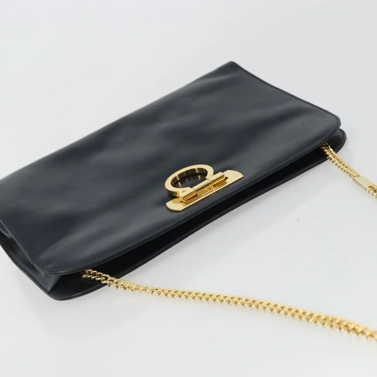 Salvatore Ferragamo Vintage Gancini Chain Leather, Navy, Leather, Shoulder Bag