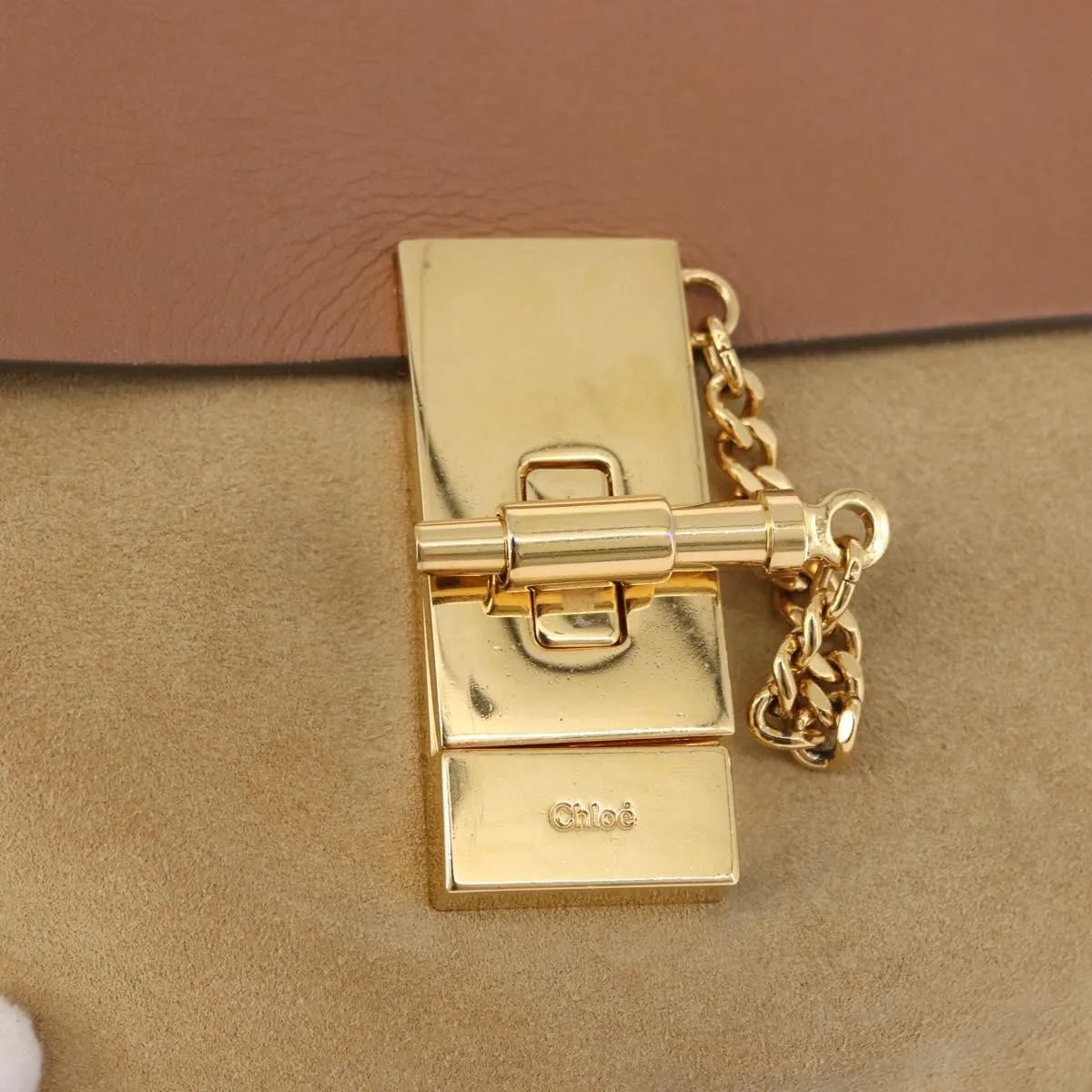 Chloe Drew Shoulder Leather, Beige, Suede, Handbag