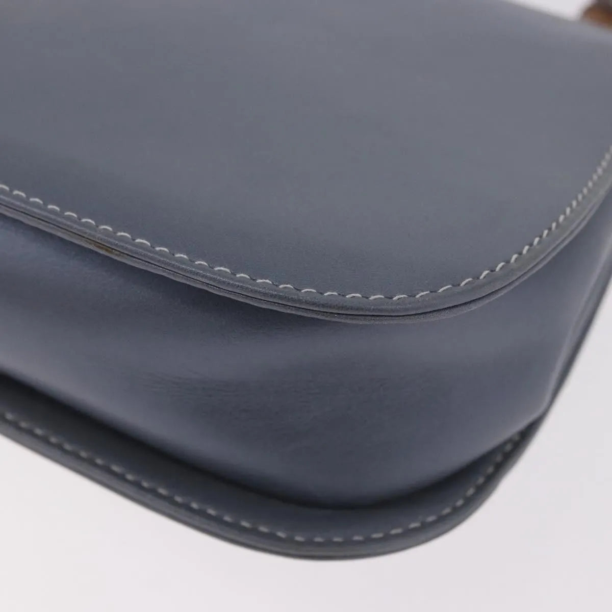 Gucci Vintage Convertible Bamboo Top Handle Leather, Blue, Leather, Handbag