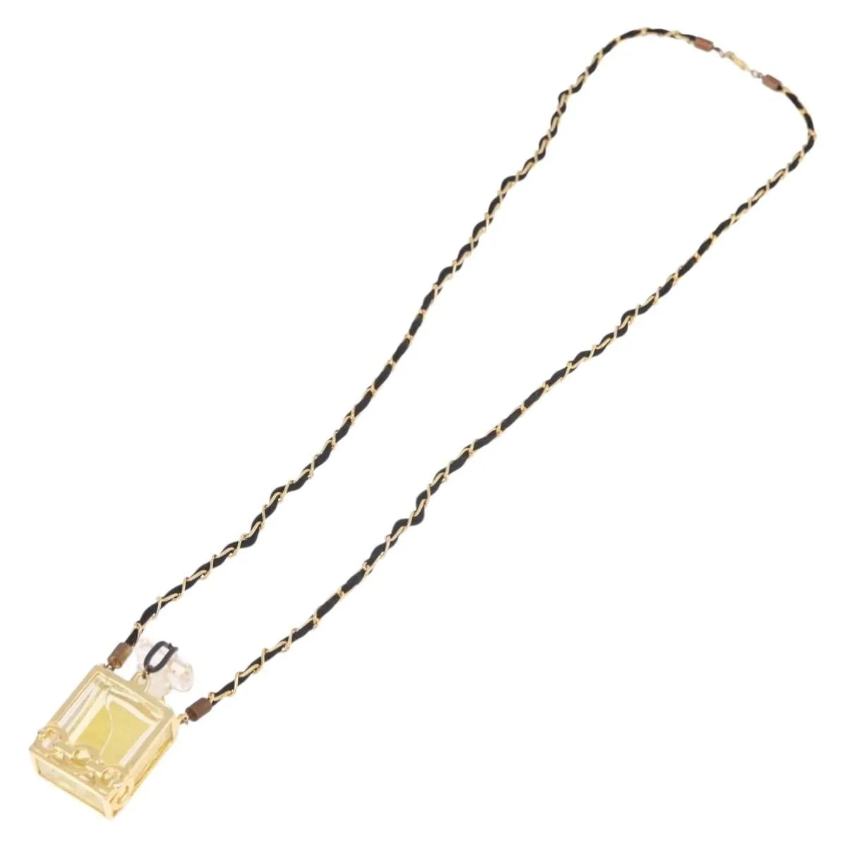 "Chanel CC Perfume Bottle Pendant Chain Long Metal with Leather, Crystals and Faux Pearl", Gold, Metal, Necklace