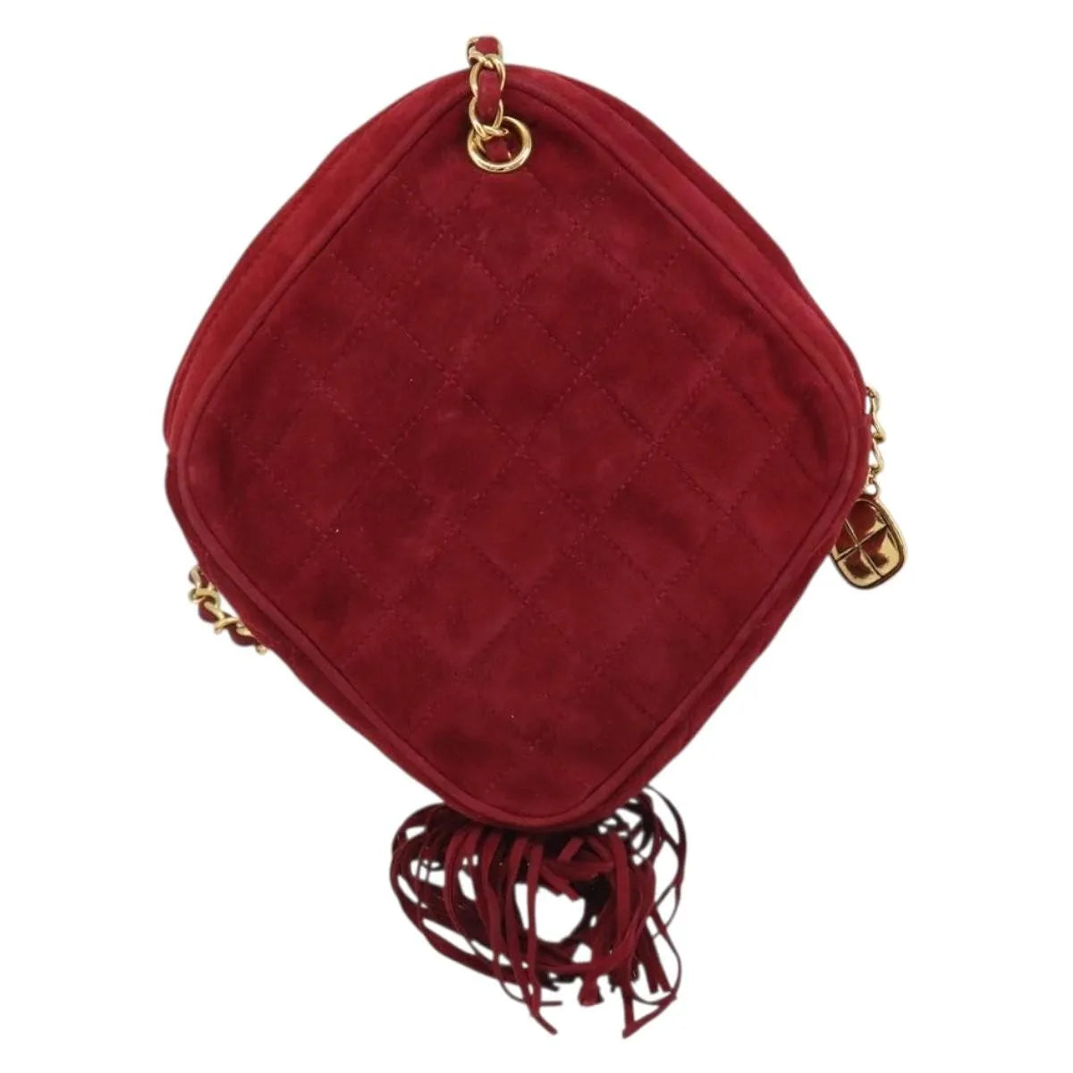Chanel Vintage Diamond Tassel Quilted Suede, Red, Suede, Shoulder Bag