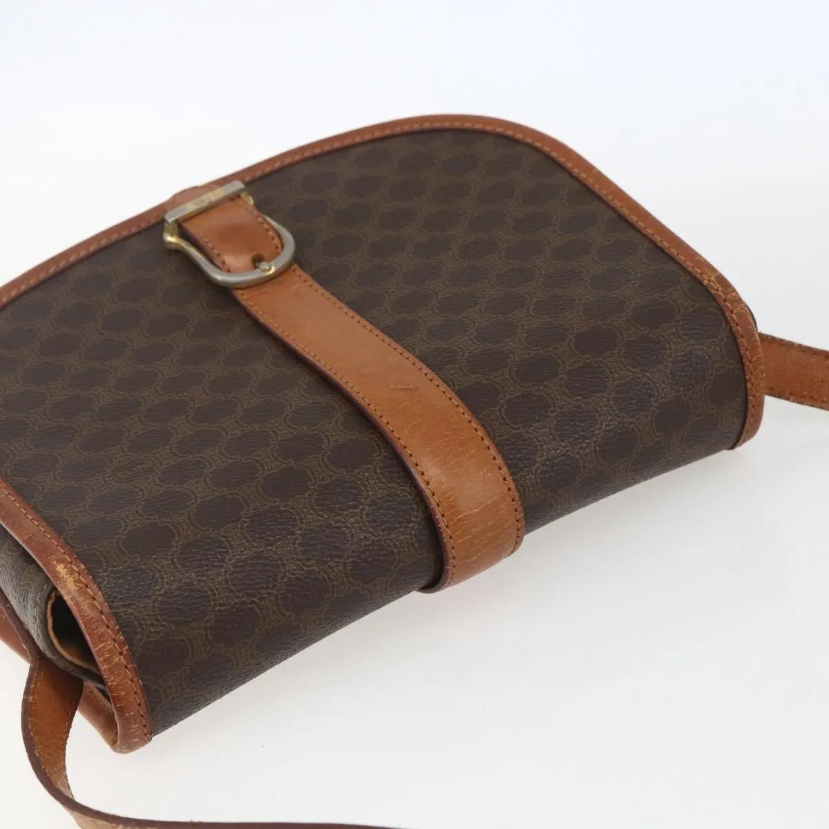 Celine Vintage Macadam Canvas and Leather, Brown, Canvas, Shoulder Bag