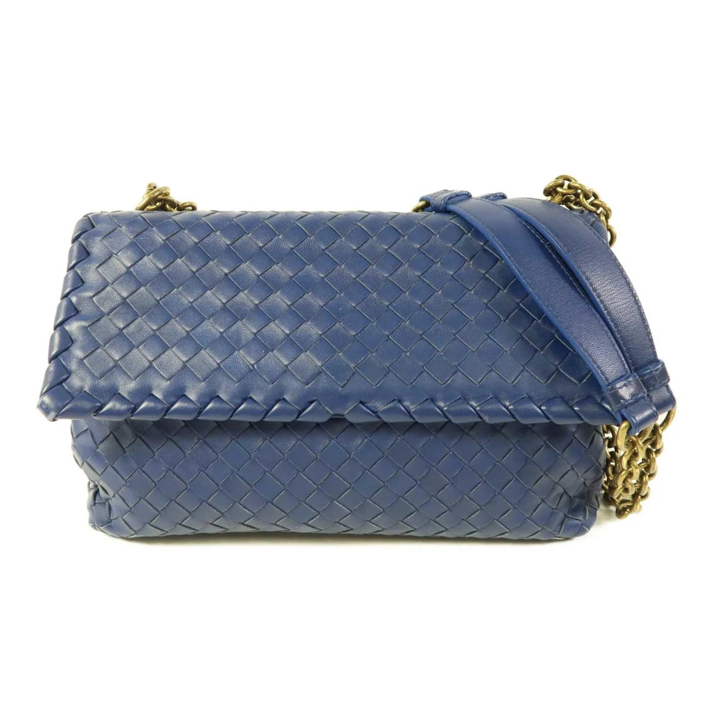 Bottega Veneta Olimpia Intrecciato Microstuds Lambskin, Blue, Leather, Handbag
