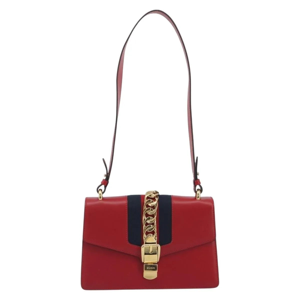 Gucci Sylvie Leather, Red, Leather, Shoulder Bag