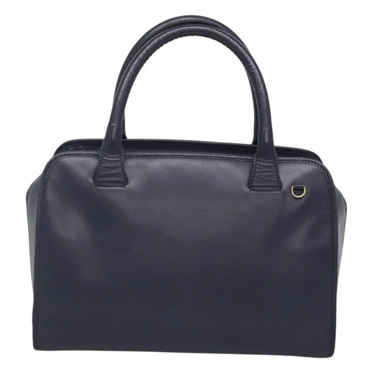 Celine Circle Logo Leather, Blue, Leather, Handbag