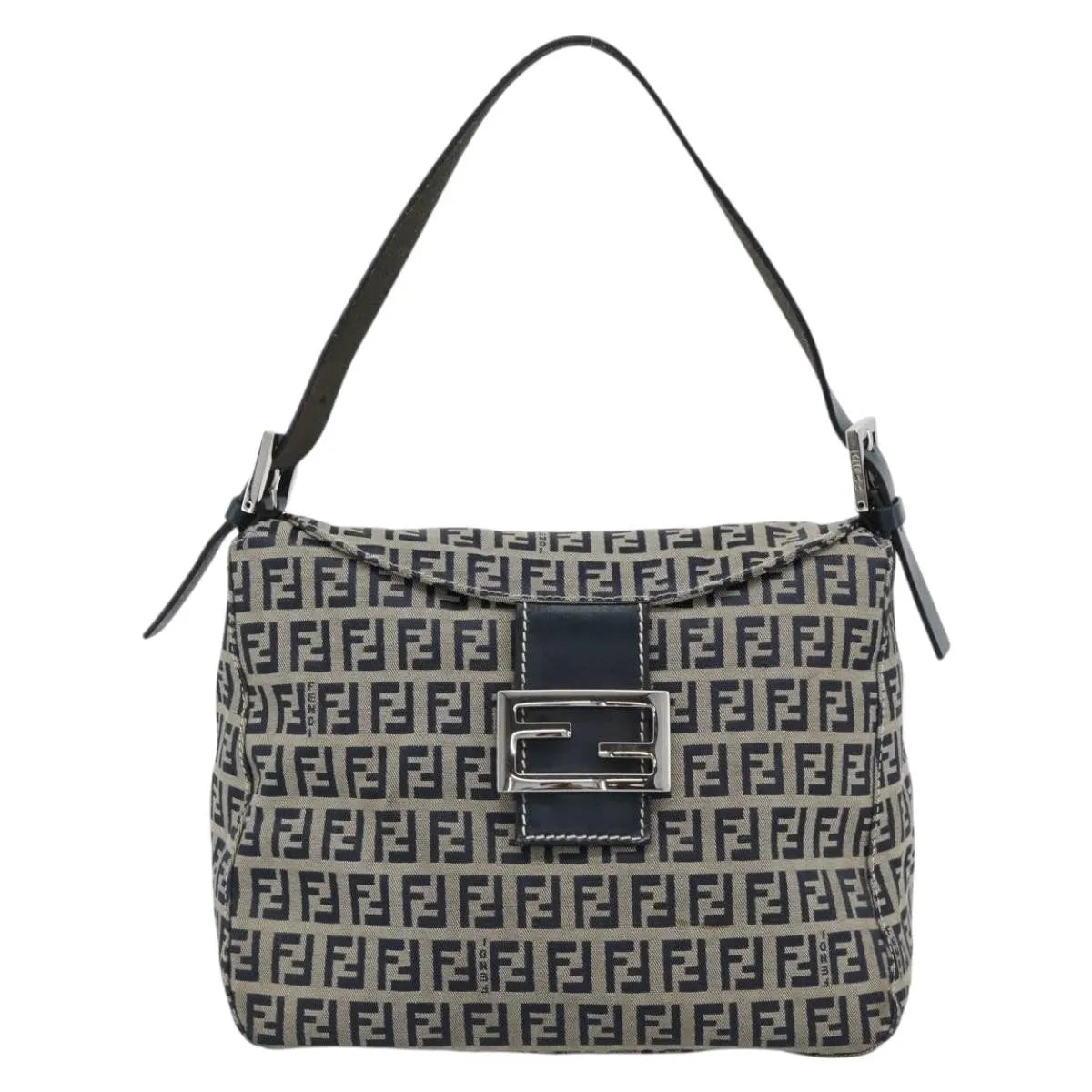 Fendi Zucchino Canvas Mamma Baguette canvas, Navy, Canvas, Shoulder Bag