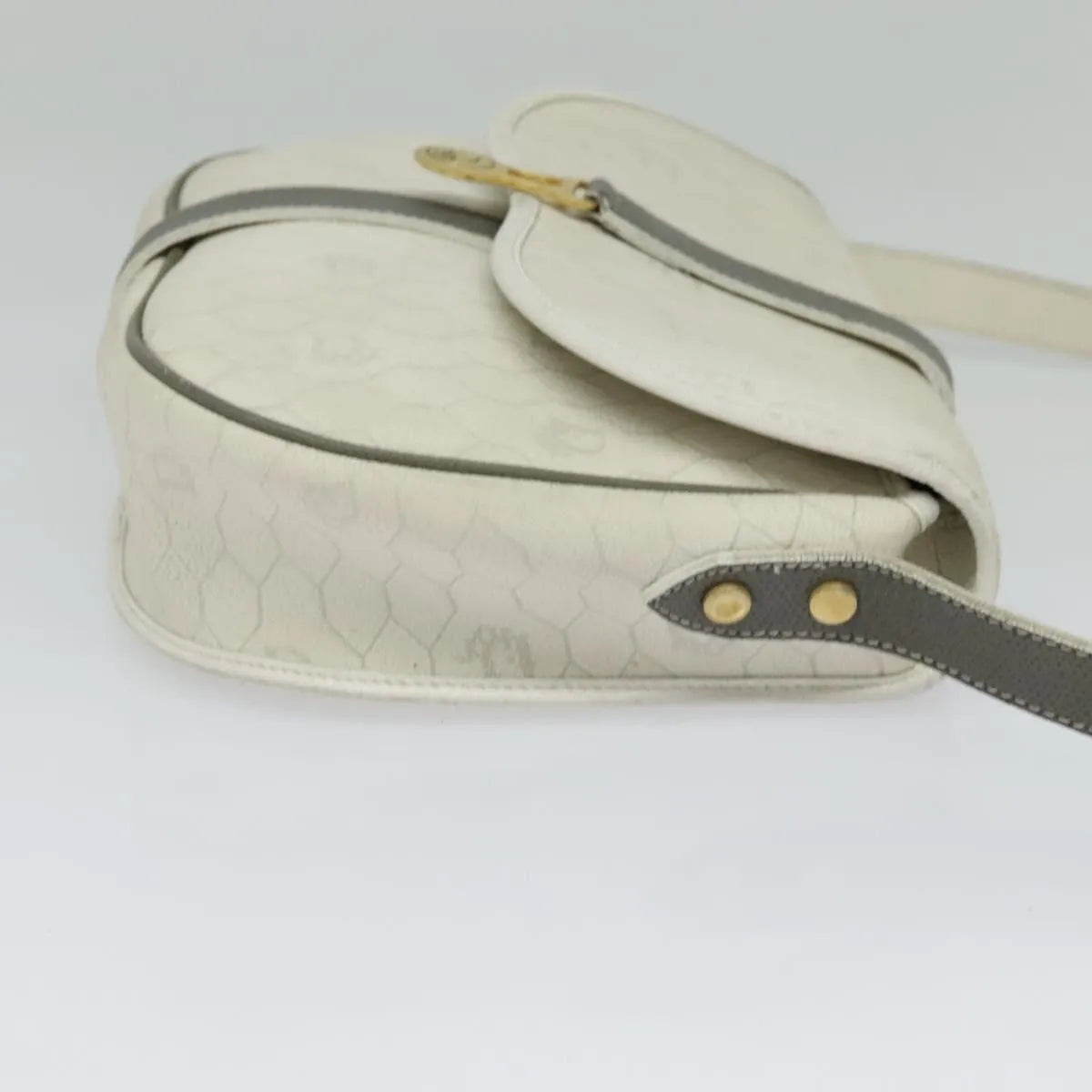 Christian Dior Vintage Honeycomb Flap Canvas and Leather, White, Canvas, Shoulder Bag