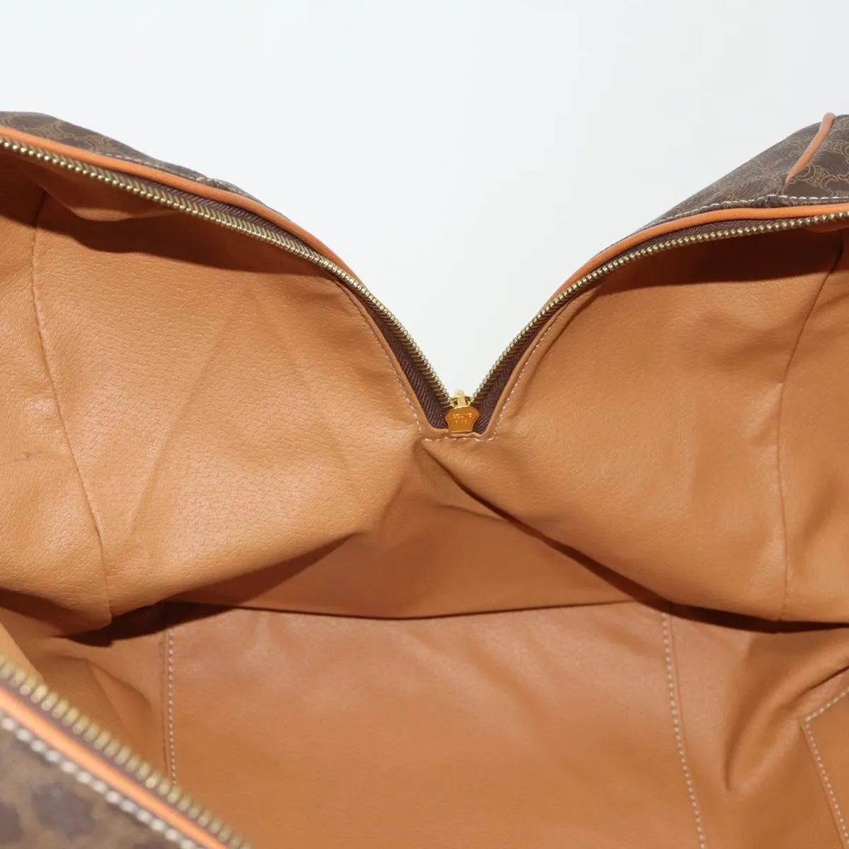 Celine Vintage Duffle Canvas and Leather, Brown, Canvas, Travel Bag