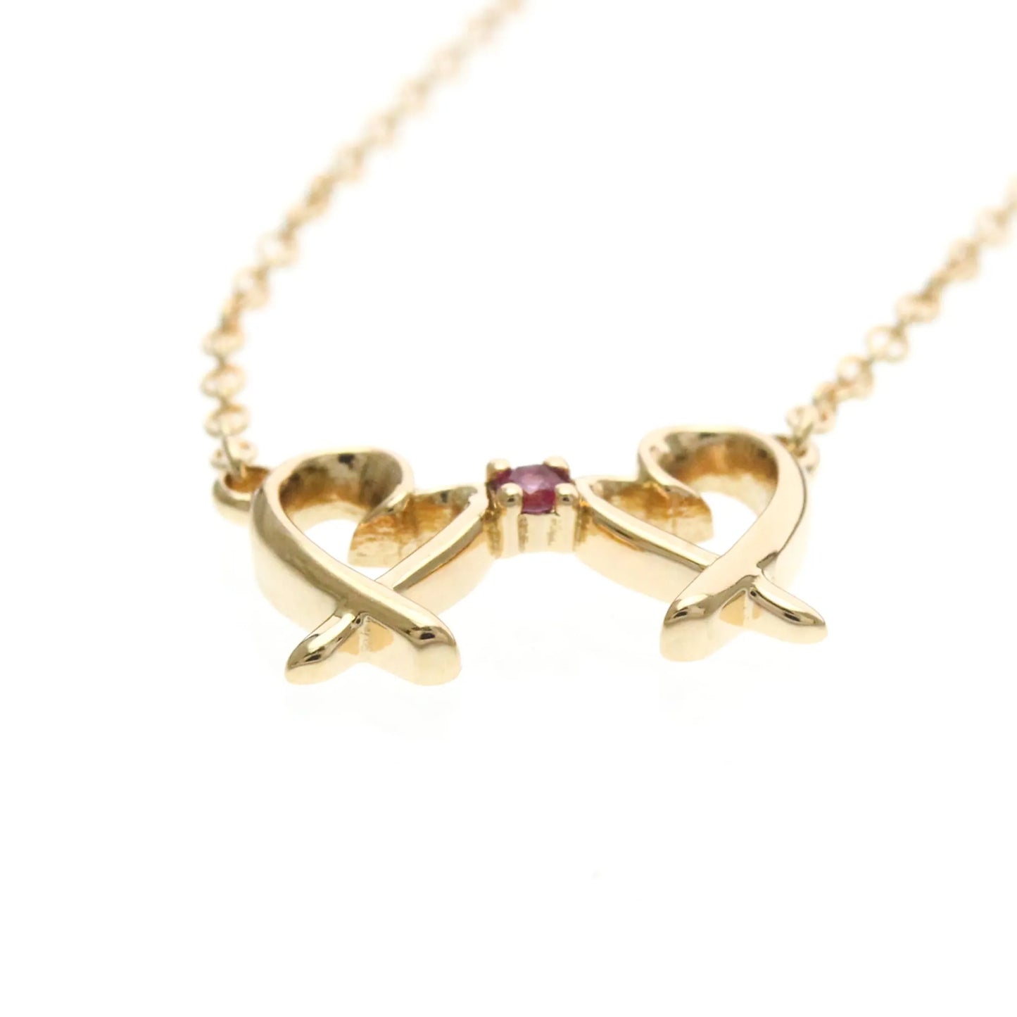 Tiffany & Co. Double Loving Heart Pendant 18K Rose Gold with Pink Sapphire, Gold, Pink Gold, Necklace