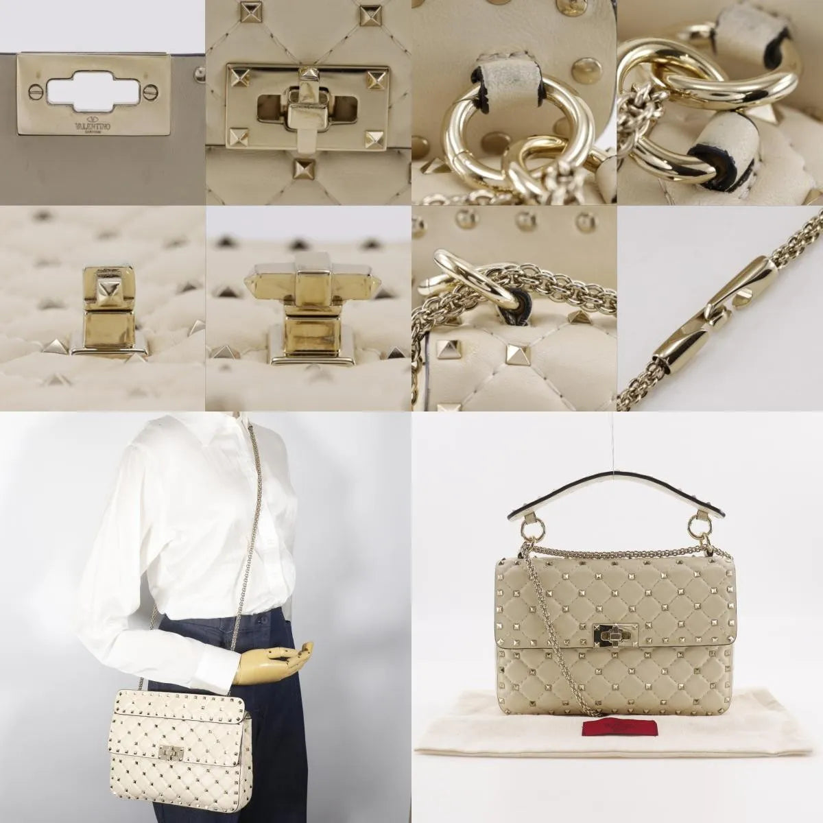 Valentino Garavani Free Rockstud Spike Flap Quilted Leather, White, Leather, Handbag