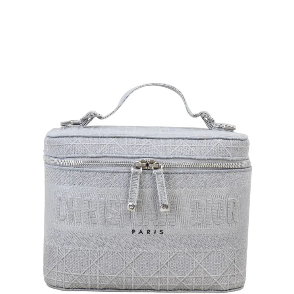 Christian Dior Diortravel Vanity Embroidered Cannage, Gray, Cotton, Toiletry Case