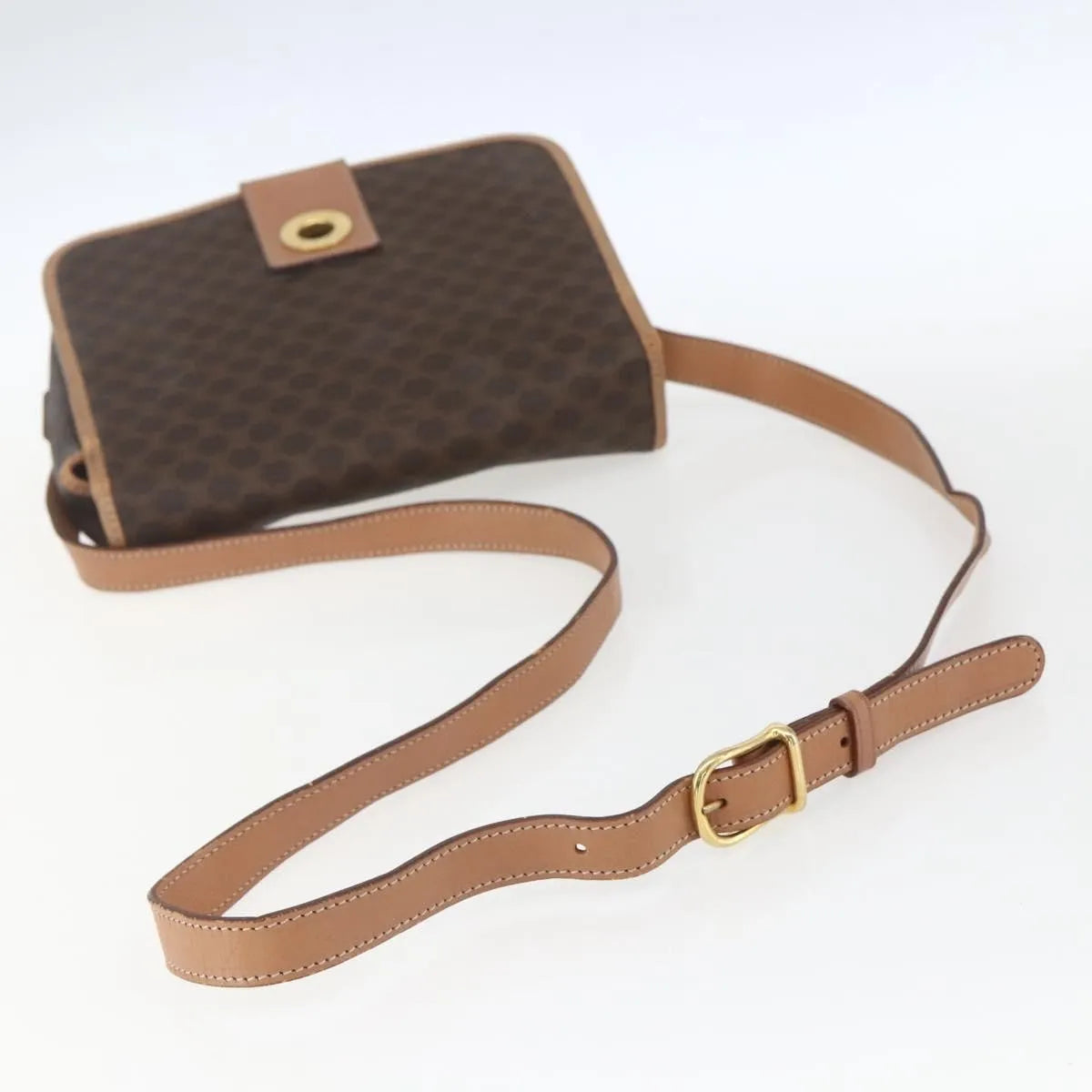 Celine Vintage Macadam Circle Logo Canvas and Leather, Brown, Canvas, Shoulder Bag