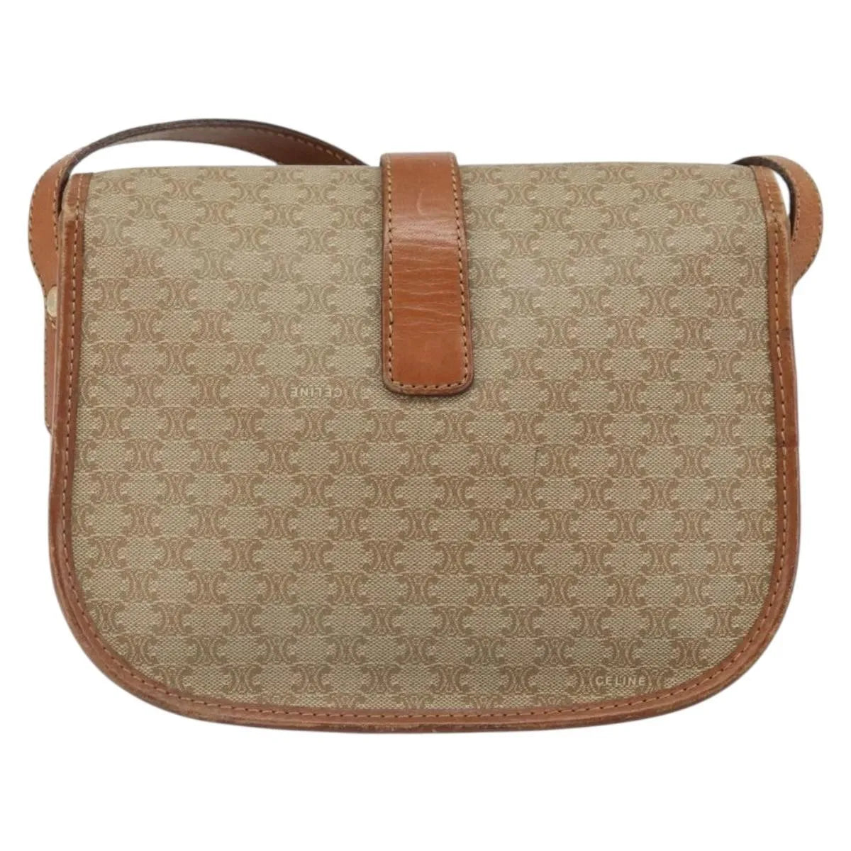 Celine Vintage Macadam Canvas and Leather, Beige, Canvas, Shoulder Bag