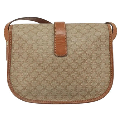 Celine Vintage Macadam Canvas and Leather, Beige, Canvas, Shoulder Bag