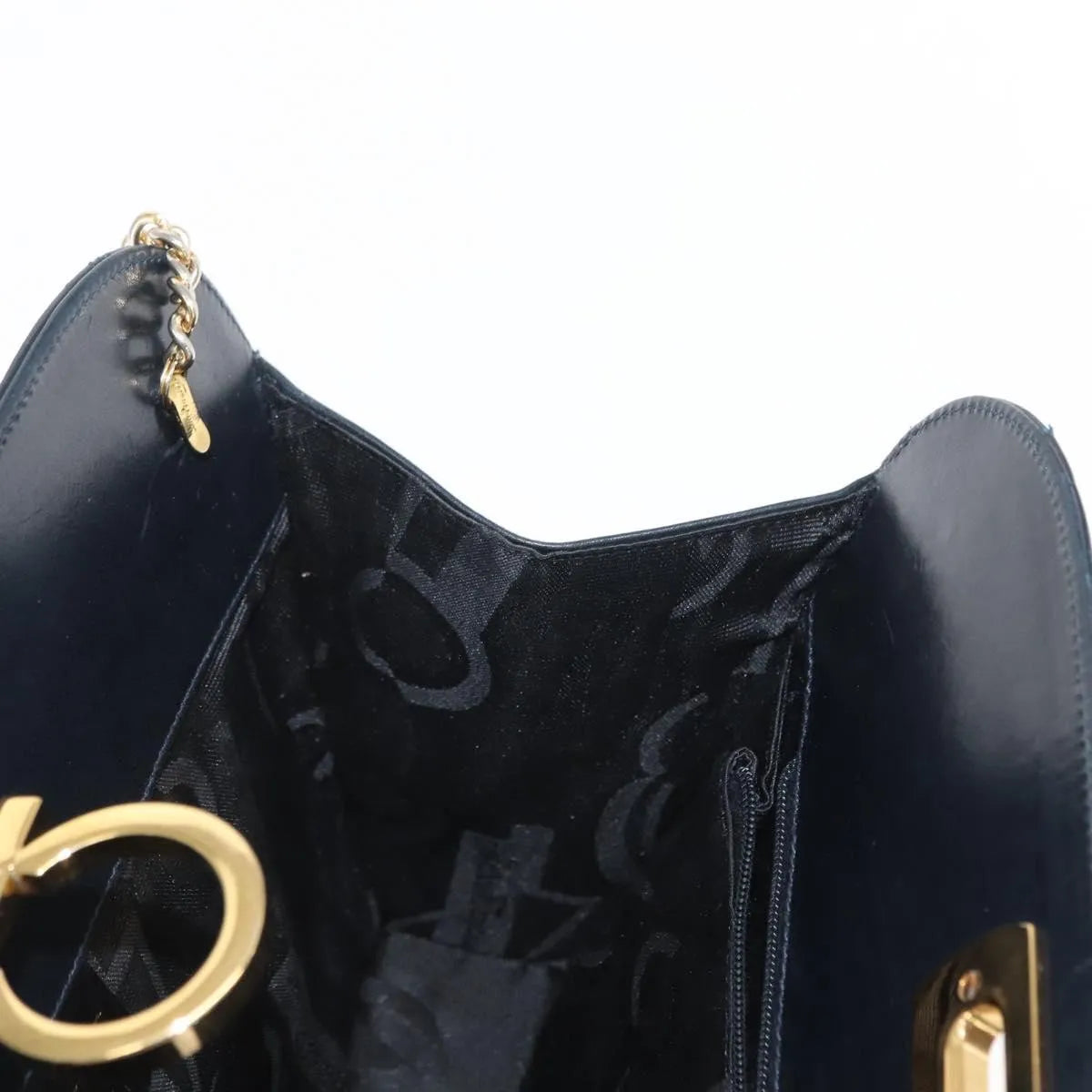 Salvatore Ferragamo Vintage Gancini Chain Leather, Navy, Leather, Shoulder Bag