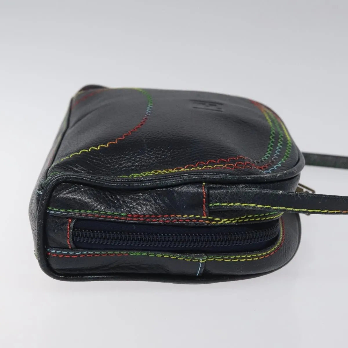 Fendi Vintage Zip Leather, Navy, Leather, Shoulder Bag