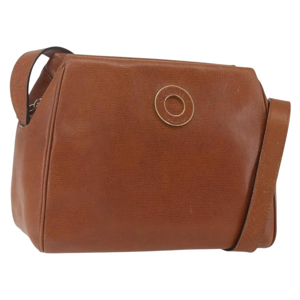Celine Vintage Circle Logo Leather, Brown, Leather, Shoulder Bag