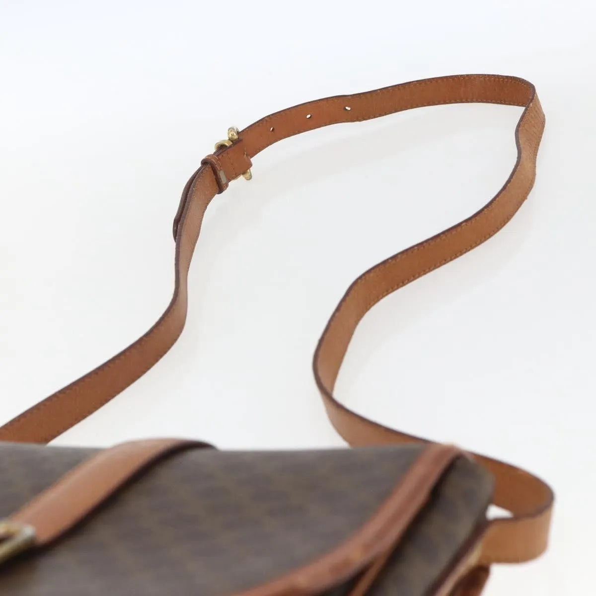 Celine Vintage Macadam Canvas and Leather, Brown, Canvas, Shoulder Bag