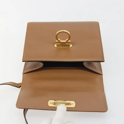 Salvatore Ferragamo Gancini Leather, Brown, Leather, Shoulder Bag