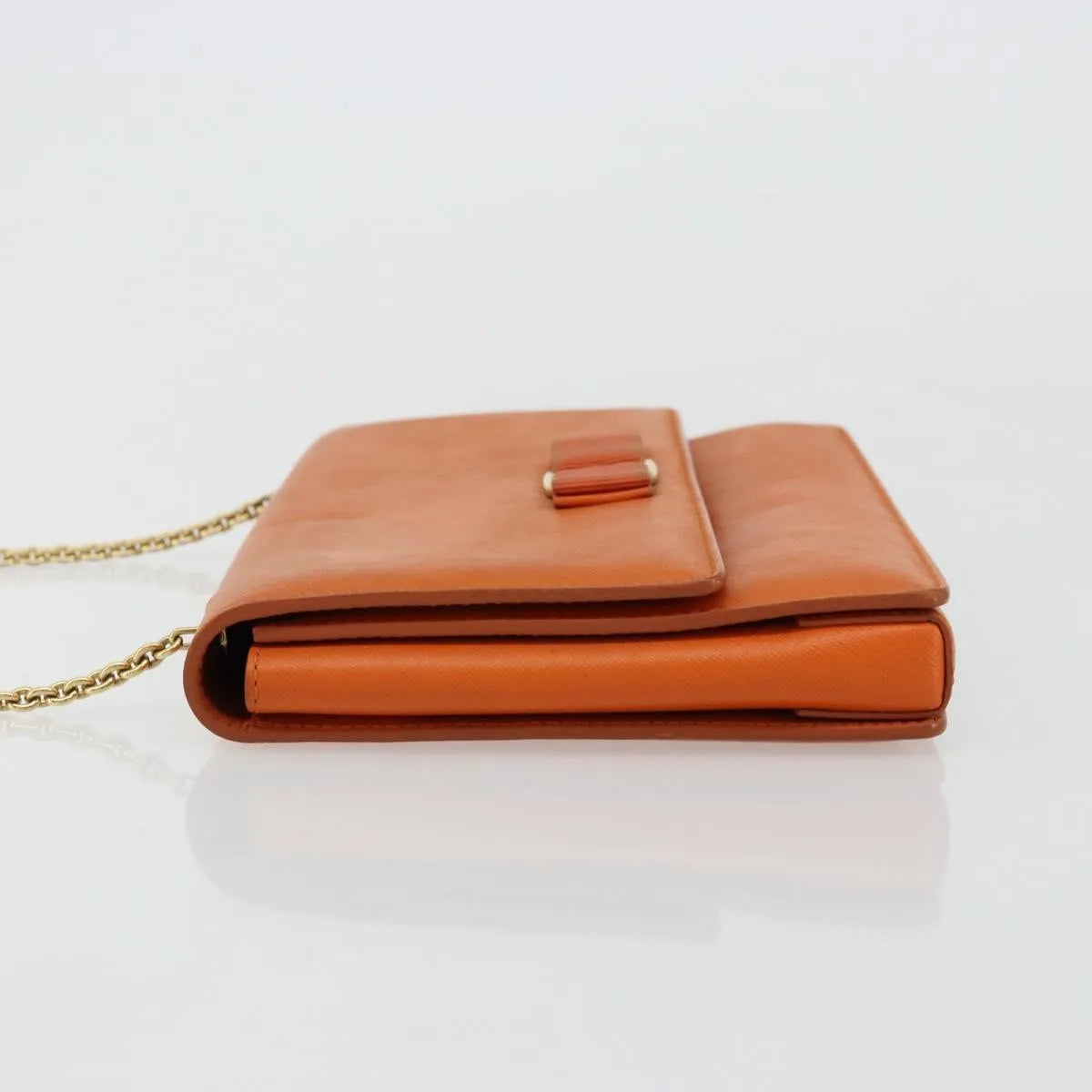 Salvatore Ferragamo Vara Bow Chain Clutch Leather, Orange, Leather, Shoulder Bag